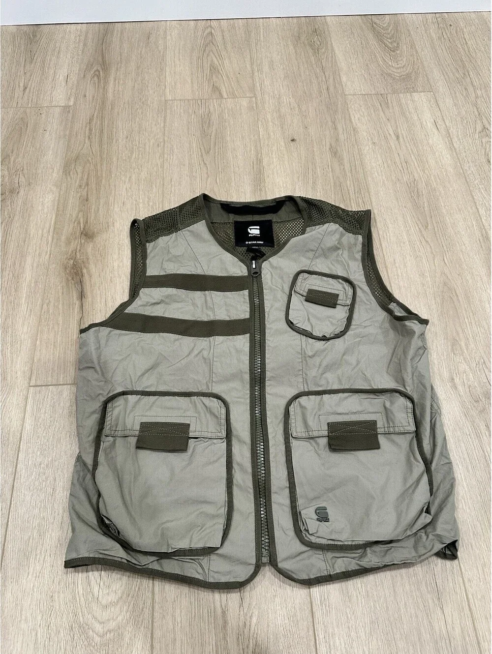 NWT G-Star Raw Utility Fabric Mix Pockets Poplin Vest Size Large